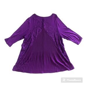 Catherine's Long-Sleeve Blouse w/ Lace and Pleated Back Detailing & Keyhole 2X